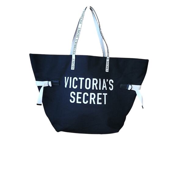 Weekender Beach Black and White Victoria's Secret Large Canvas Tote - Picture 1 of 11